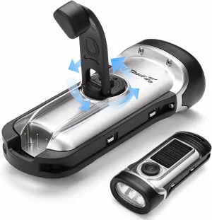 ThorFire Solar Flashlight Hand Crank Solar Powered Rechargeable Flashlight IPX6 Waterproof LED Emergency Lights Dynamo Torch Ideal for Camping Outdoor Climbing Backpack Hiking