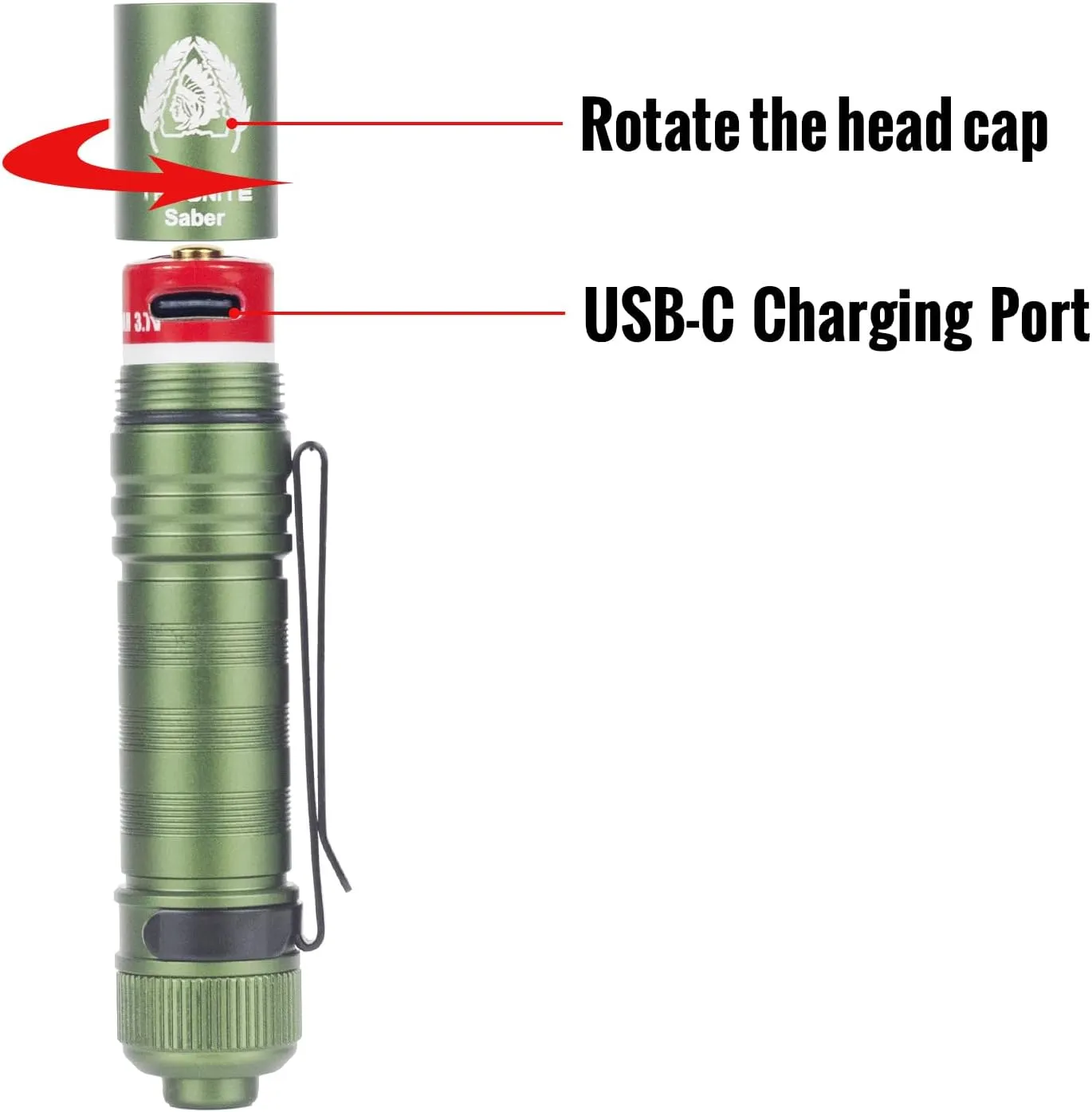 ThruNite BSS Saber EDC Flashlight Customized Black Scout Survival Edition Max 1015 Lumens USB-C Rechargeable Mini LED Handheld AA Flashlights, Green Cool White