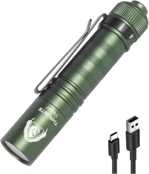 ThruNite BSS Saber EDC Flashlight Customized Black Scout Survival Edition Max 1015 Lumens USB-C Rechargeable Mini LED Handheld AA Flashlights, Green Cool White