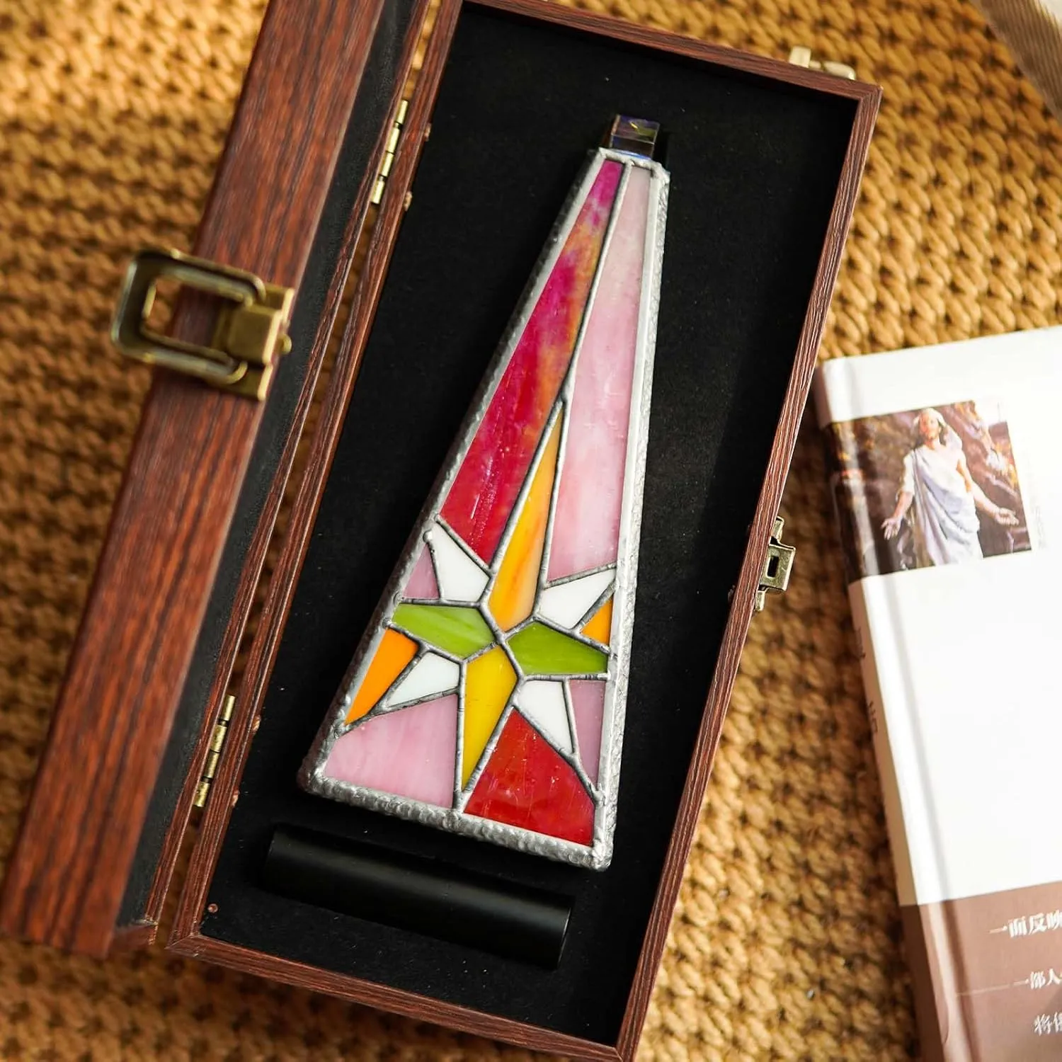 Tiffany Stained Glass Star of Bethlehem Kaleidoscope for Adults,8.7" Rose Kaleidoskop,Handmade Collidescope,Vintage Gift Box Wedding Anniversary Birthday Gift for Her Girlfriend Boyfriend Man Woman