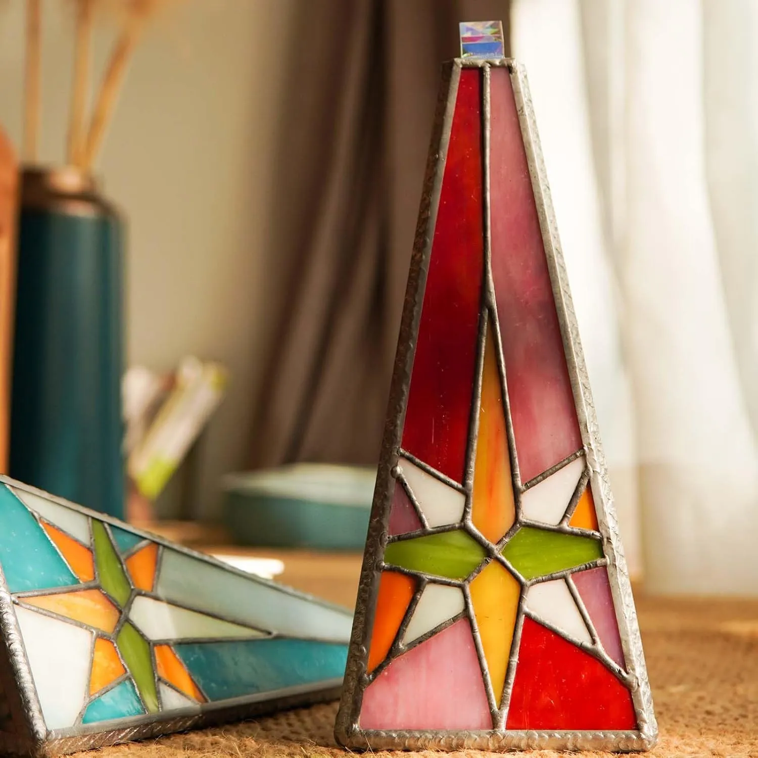 Tiffany Stained Glass Star of Bethlehem Kaleidoscope for Adults,8.7" Rose Kaleidoskop,Handmade Collidescope,Vintage Gift Box Wedding Anniversary Birthday Gift for Her Girlfriend Boyfriend Man Woman