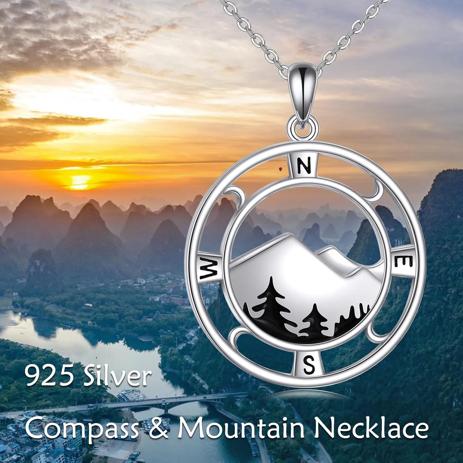 TIGER RIDER 925 Sterling Silver Compass Necklace for Women Evil Eye Pendant Necklace Inspirational Graduation Birthday Valentines Gifts Jewelry Gifts for Men Wife Girlfriend