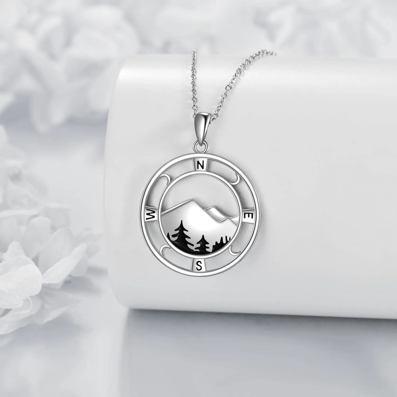 TIGER RIDER 925 Sterling Silver Compass Necklace for Women Evil Eye Pendant Necklace Inspirational Graduation Birthday Valentines Gifts Jewelry Gifts for Men Wife Girlfriend
