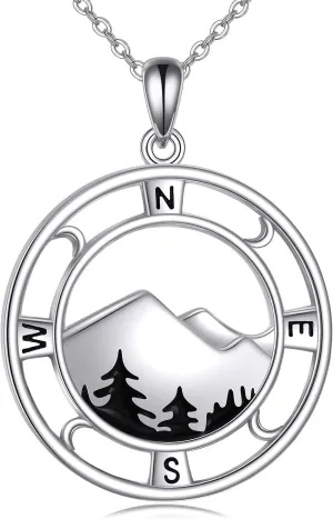 TIGER RIDER 925 Sterling Silver Compass Necklace for Women Evil Eye Pendant Necklace Inspirational Graduation Birthday Valentines Gifts Jewelry Gifts for Men Wife Girlfriend