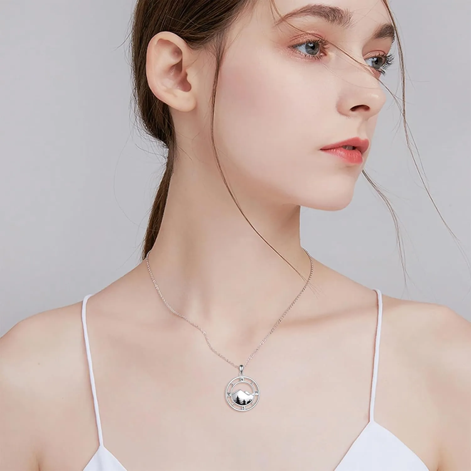 TIGER RIDER 925 Sterling Silver Compass Necklace for Women Evil Eye Pendant Necklace Inspirational Graduation Birthday Valentines Gifts Jewelry Gifts for Men Wife Girlfriend
