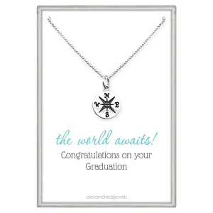Tiny and Dainty Sterling Silver Compass Necklace for Women, Graduation Gift Necklace for Daughter Niece or Granddaughter, High School Graduation Gift