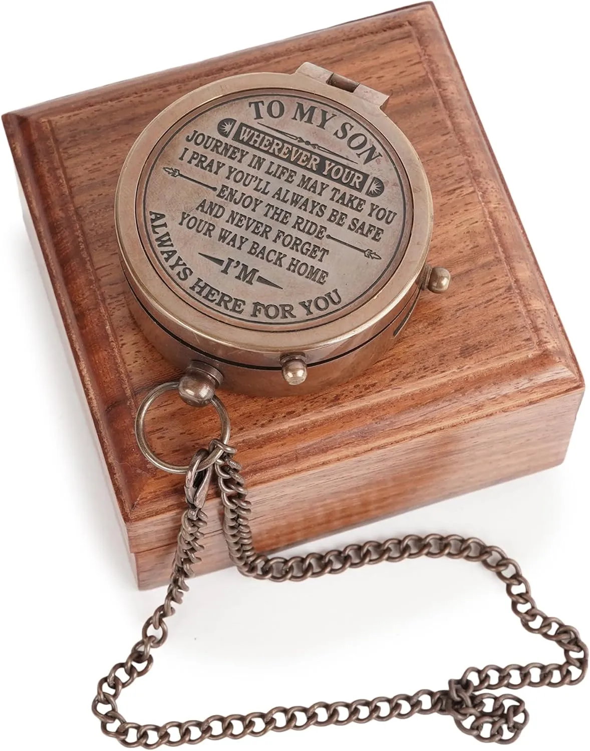 to My Son Compass with Wooden Box-Mom to Son Compass–Father to Son Gifts- to My Grandson -Graduation Day Gifts for Son-Birthday, Baptism, Graduation, Confirmation, Communion Compass for Women Men