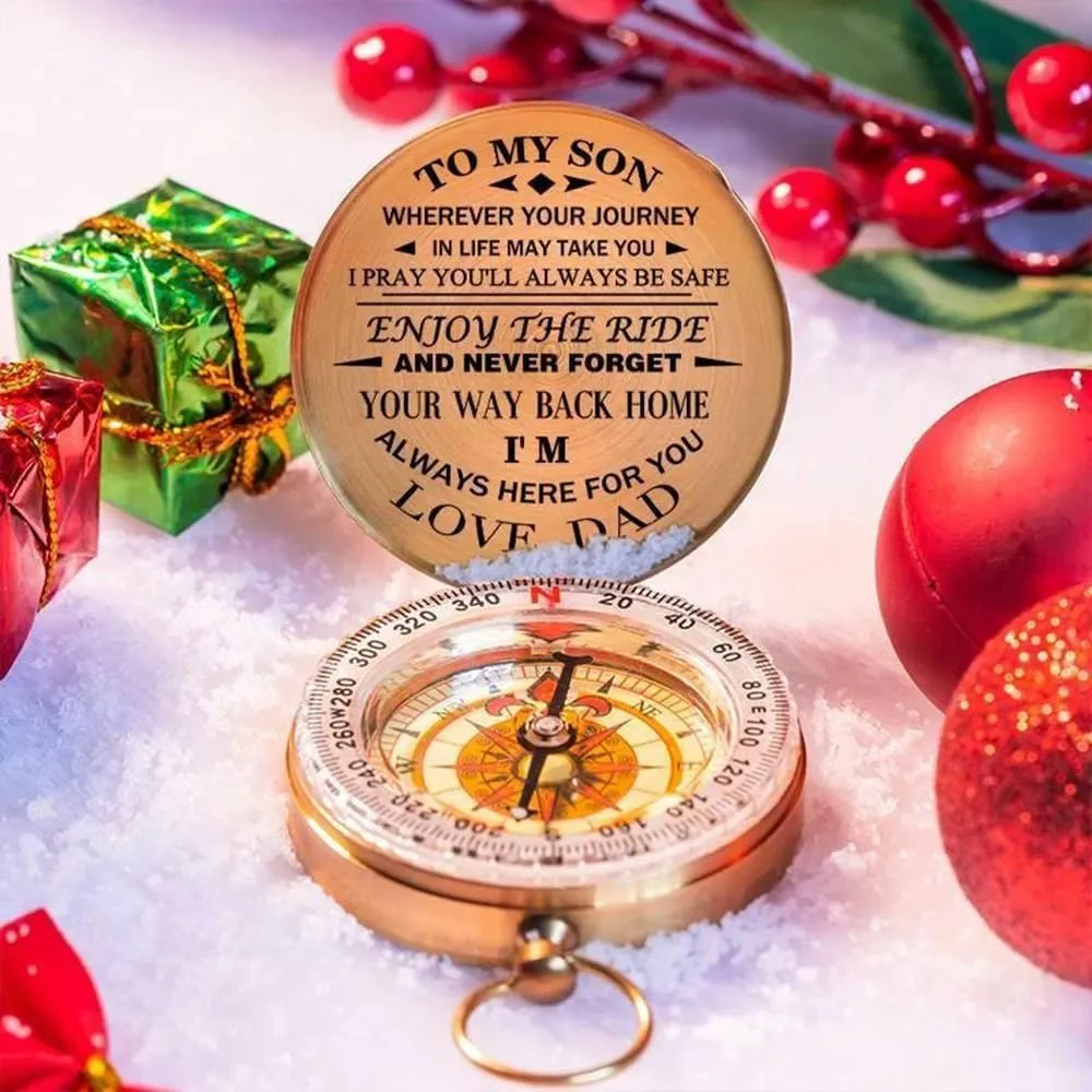 to Son/Daughter Enjoy The Ride Compass, Multifunction Outdoor Adventure Ride Navigation Luminous Compass, Engraved Love Message Metal Compass, Hiking Survivals Compass Gifts (Dad to Daughter)