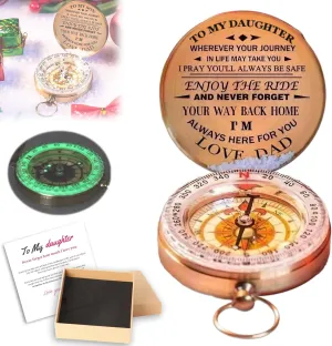 to Son/Daughter Enjoy The Ride Compass, Multifunction Outdoor Adventure Ride Navigation Luminous Compass, Engraved Love Message Metal Compass, Hiking Survivals Compass Gifts (Dad to Daughter)