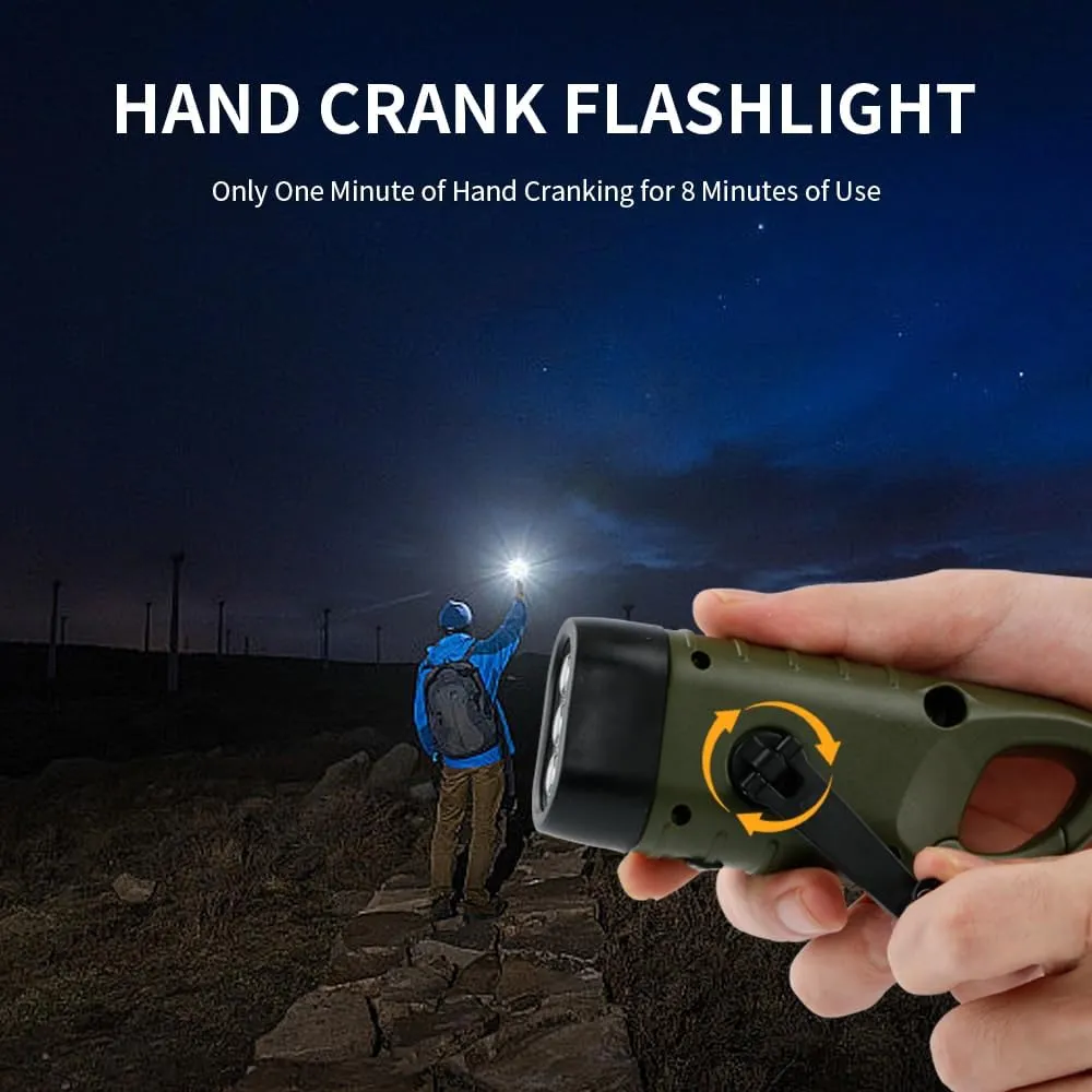 TOCH 4-Pack Hand Crank Solar Powered Flashlight LED Flashlight Emergency Lights for Outdoor Sports Hiking Campings