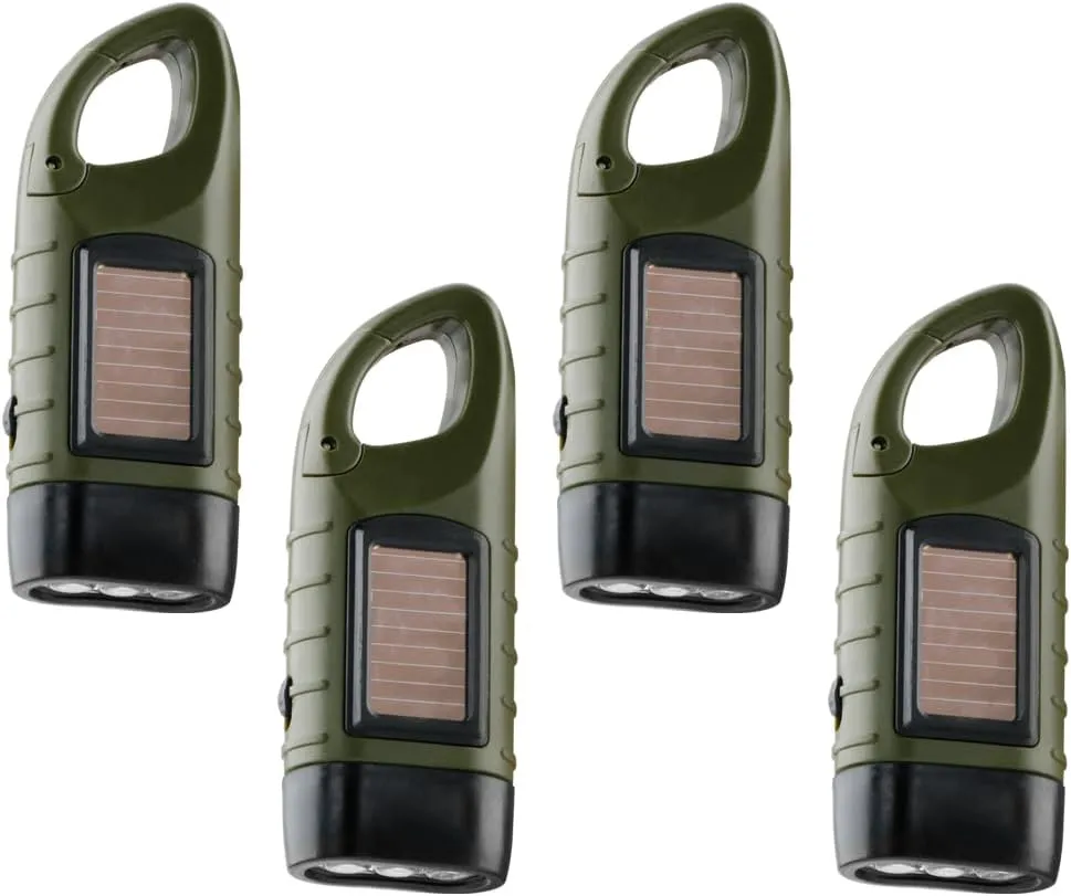 TOCH 4-Pack Hand Crank Solar Powered Flashlight LED Flashlight Emergency Lights for Outdoor Sports Hiking Campings