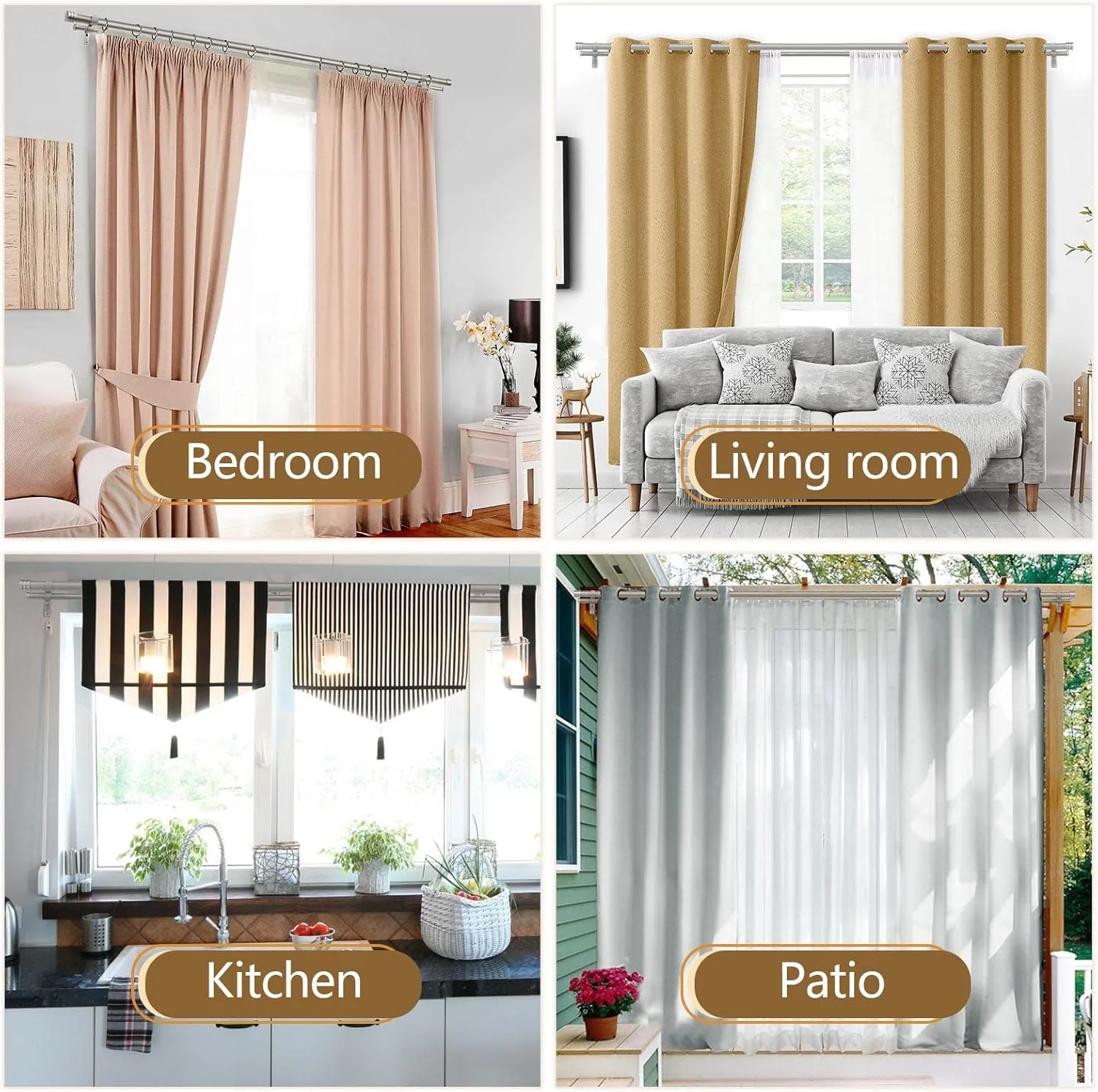TONIAL1 Inch Double Curtain Rods 72 to 144 Inch (6 to 12 ft), Heavy Duty Decorative Drapery Rod for Windows 69 to 140 Inches (5.75 to 11.7 ft) with Classic Cap Finial, Antique Silver