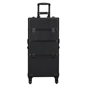 Topeakmart 3-in-1 Large Professional Rolling Makeup Train Case, Cosmetic Trolley, Rolling Makeup Travel Organizer Cosmetic Travel Case, Portable Cosmetics Organizers with Lock and Wheels - Black