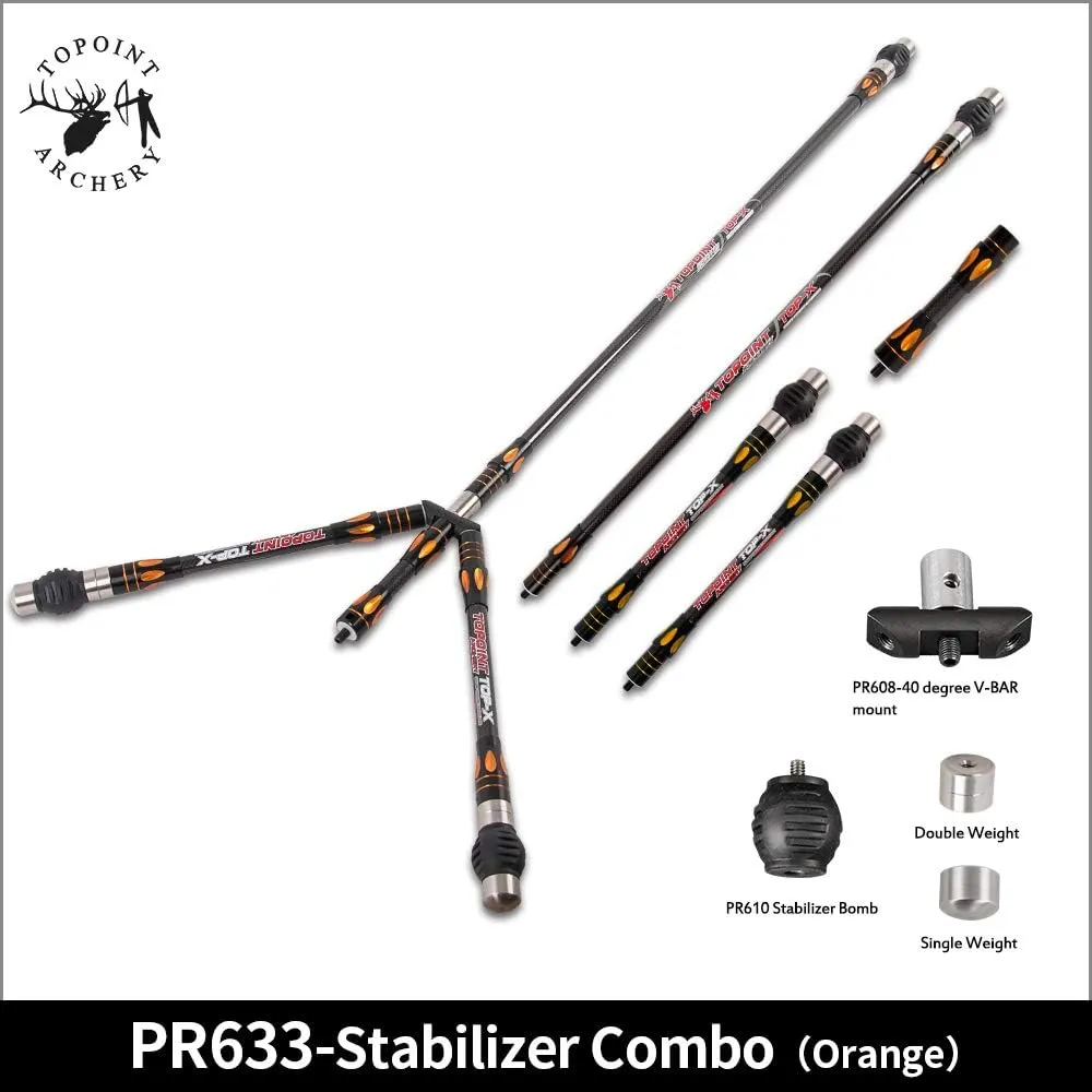 TOPOINT ARCHERY PR633 Double Color Balance Bar Stabilizer Combo 3kPure Carbon Fiber Shock Absorber Balance Rod Main-Bar/Side-Bar/Extend-Bar/V-Bar for Recurve/Compound Bow
