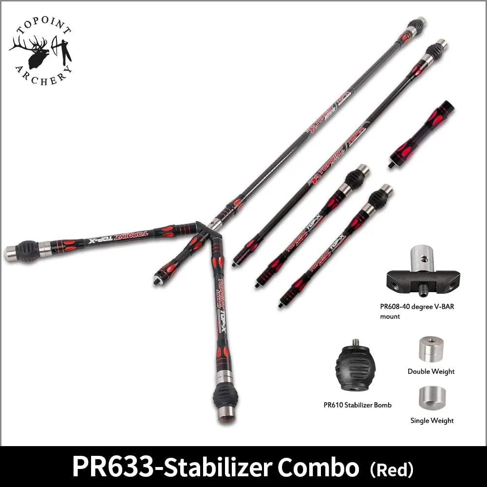 TOPOINT ARCHERY PR633 Double Color Balance Bar Stabilizer Combo 3kPure Carbon Fiber Shock Absorber Balance Rod Main-Bar/Side-Bar/Extend-Bar/V-Bar for Recurve/Compound Bow
