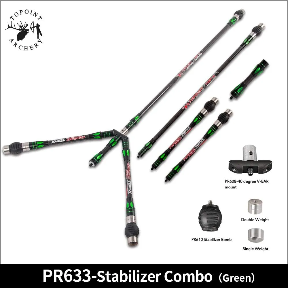TOPOINT ARCHERY PR633 Double Color Balance Bar Stabilizer Combo 3kPure Carbon Fiber Shock Absorber Balance Rod Main-Bar/Side-Bar/Extend-Bar/V-Bar for Recurve/Compound Bow