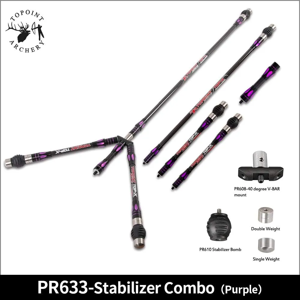 TOPOINT ARCHERY PR633 Double Color Balance Bar Stabilizer Combo 3kPure Carbon Fiber Shock Absorber Balance Rod Main-Bar/Side-Bar/Extend-Bar/V-Bar for Recurve/Compound Bow