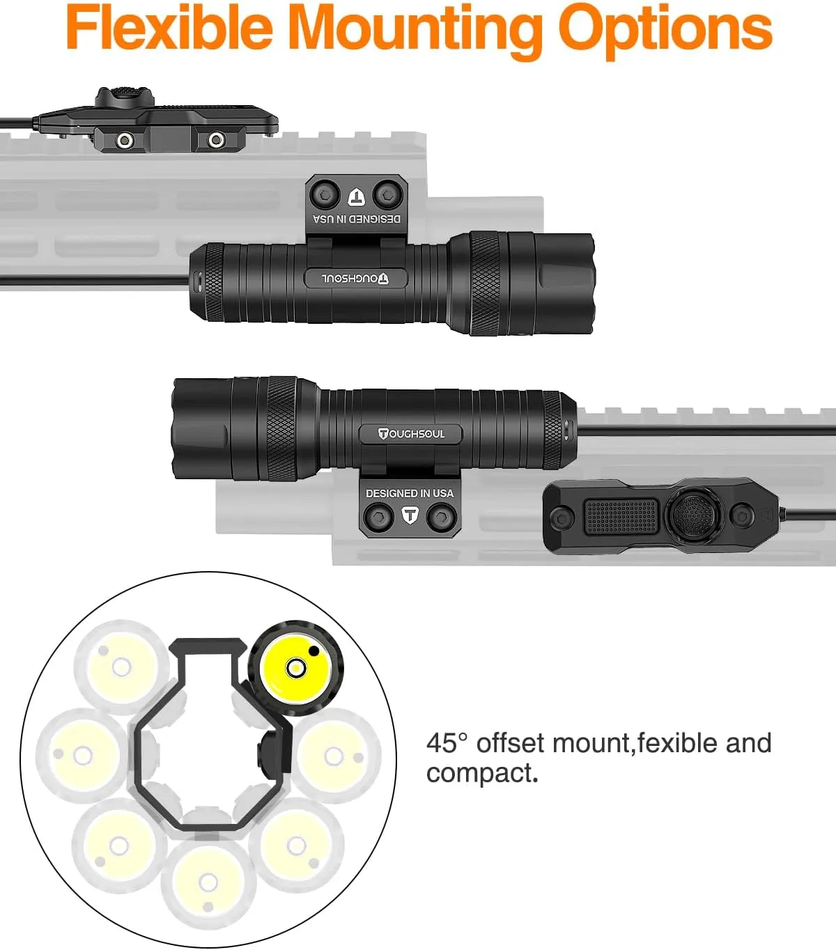 TOUGHSOUL Mlok Green Laser Tactical Flashlight 1250 Lumens, Rechargeable Flashlight with Remote Pressure Switch LED Light with Rechargeable Batteries and Charger Included (Mlok-Light Laser)