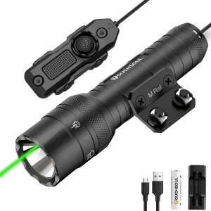 TOUGHSOUL Mlok Green Laser Tactical Flashlight 1250 Lumens, Rechargeable Flashlight with Remote Pressure Switch LED Light with Rechargeable Batteries and Charger Included (Mlok-Light Laser)
