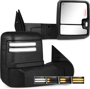 Towing Mirrors for 2007-2014 Chevy Silverado/GMC Sierra 1500 2500HD 3500HD Switchback Tow Mirror with Running & Turn Signal Light Power Heated Glass Manual Telescoping and Folding Black