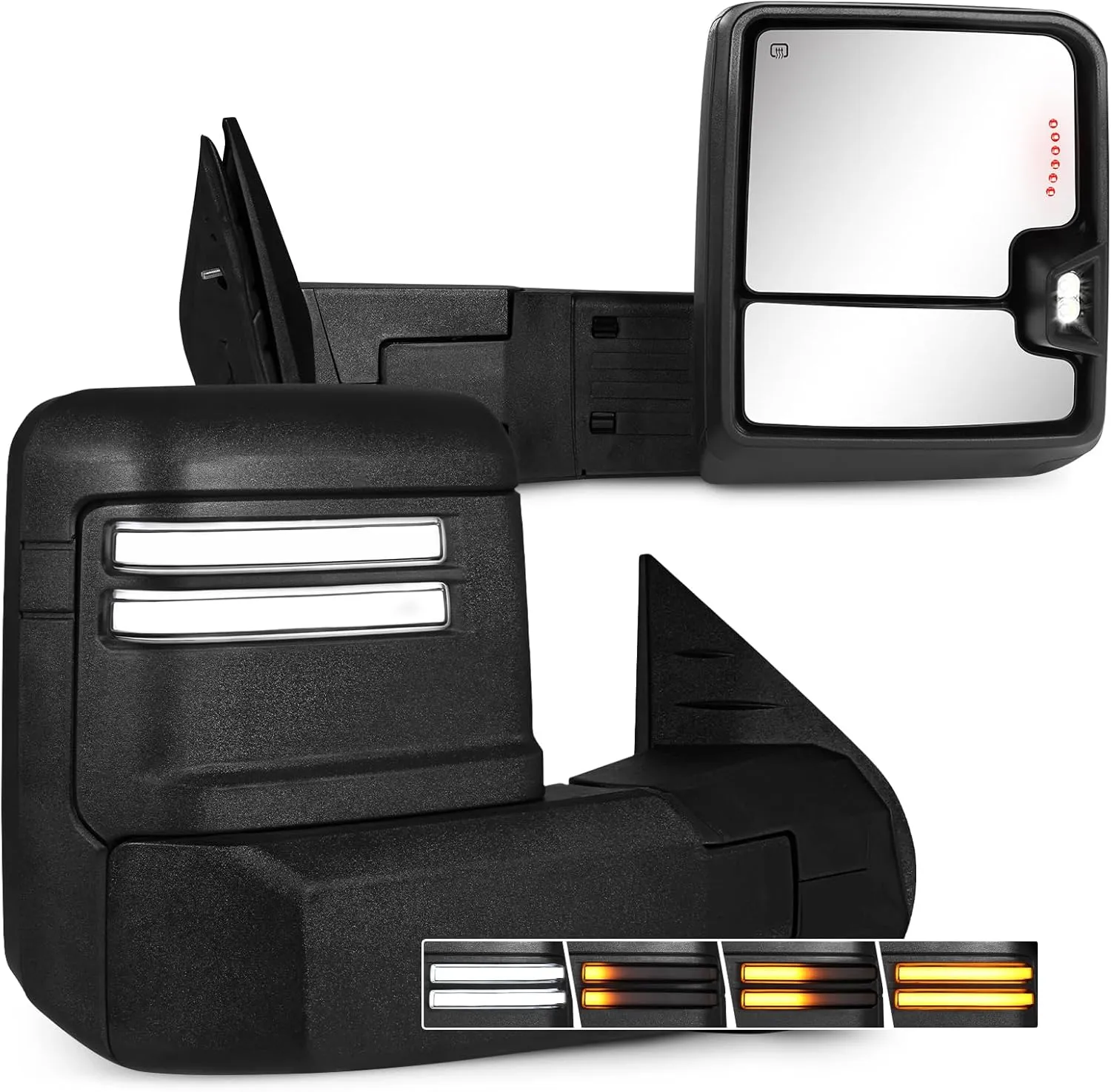 Towing Mirrors for 2007-2014 Chevy Silverado/GMC Sierra 1500 2500HD 3500HD Switchback Tow Mirror with Running & Turn Signal Light Power Heated Glass Manual Telescoping and Folding Black