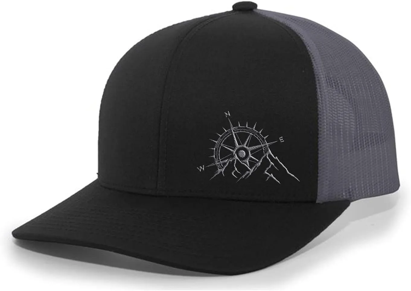 Trenz Shirt Company Men's Outdoors Mountain Scenic Forest Compass Woodland Embroidered Mesh Back Trucker Hat