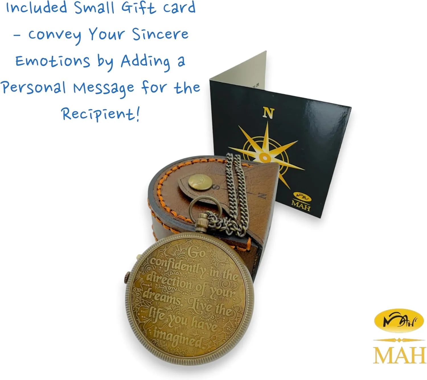 True North Compass – Go Confidently in The Direction of Your Dreams – Embossed Brass Compass – Graduation, Confirmation, Birthday, Motivational Gift for Him, Her, Students, Boys, Girls, High School