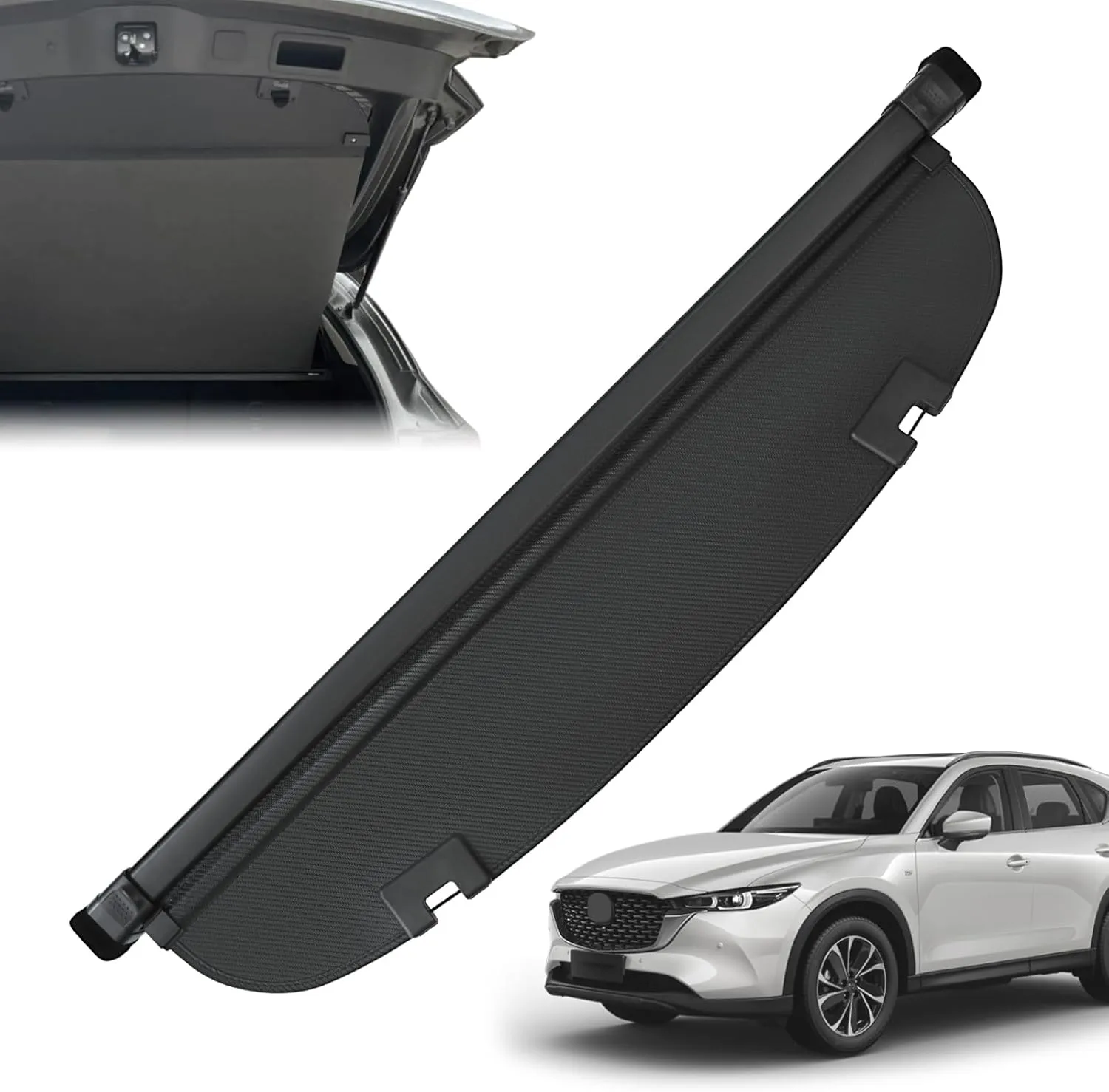 Trunk Cargo Cover for Mazda CX5 2017-2024, with Carbon Fiber Texture Ends, Anti-Peeping Retractable Security Shade for Privacy, CX-5 Accessories