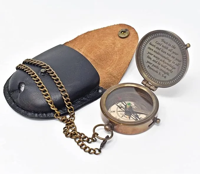 Trust in The Lord Engraved Compass, Proverbs 3: 5-16 Graduation gift, Compass with Stamped Leather case, Camping Compass, Boating Compass, Confirmation Gift Ideas, Religious Gifts, Missionary Gifts