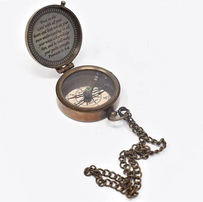Trust in The Lord Engraved Compass, Proverbs 3: 5-16 Graduation gift, Compass with Stamped Leather case, Camping Compass, Boating Compass, Confirmation Gift Ideas, Religious Gifts, Missionary Gifts