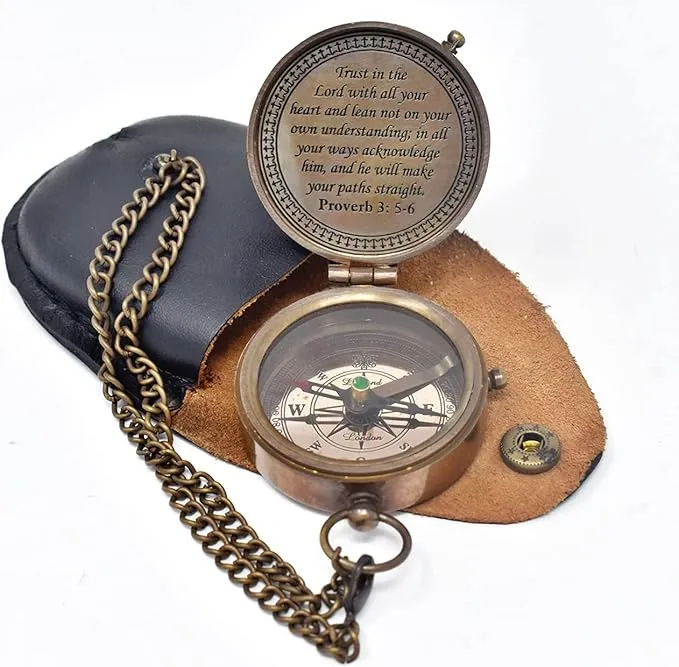 Trust in The Lord Engraved Compass, Proverbs 3: 5-16 Graduation gift, Compass with Stamped Leather case, Camping Compass, Boating Compass, Confirmation Gift Ideas, Religious Gifts, Missionary Gifts