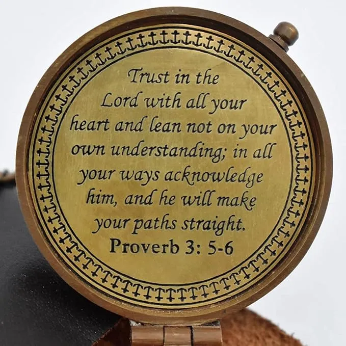 Trust in The Lord Engraved Compass, Proverbs 3: 5-16 Graduation gift, Compass with Stamped Leather case, Camping Compass, Boating Compass, Confirmation Gift Ideas, Religious Gifts, Missionary Gifts