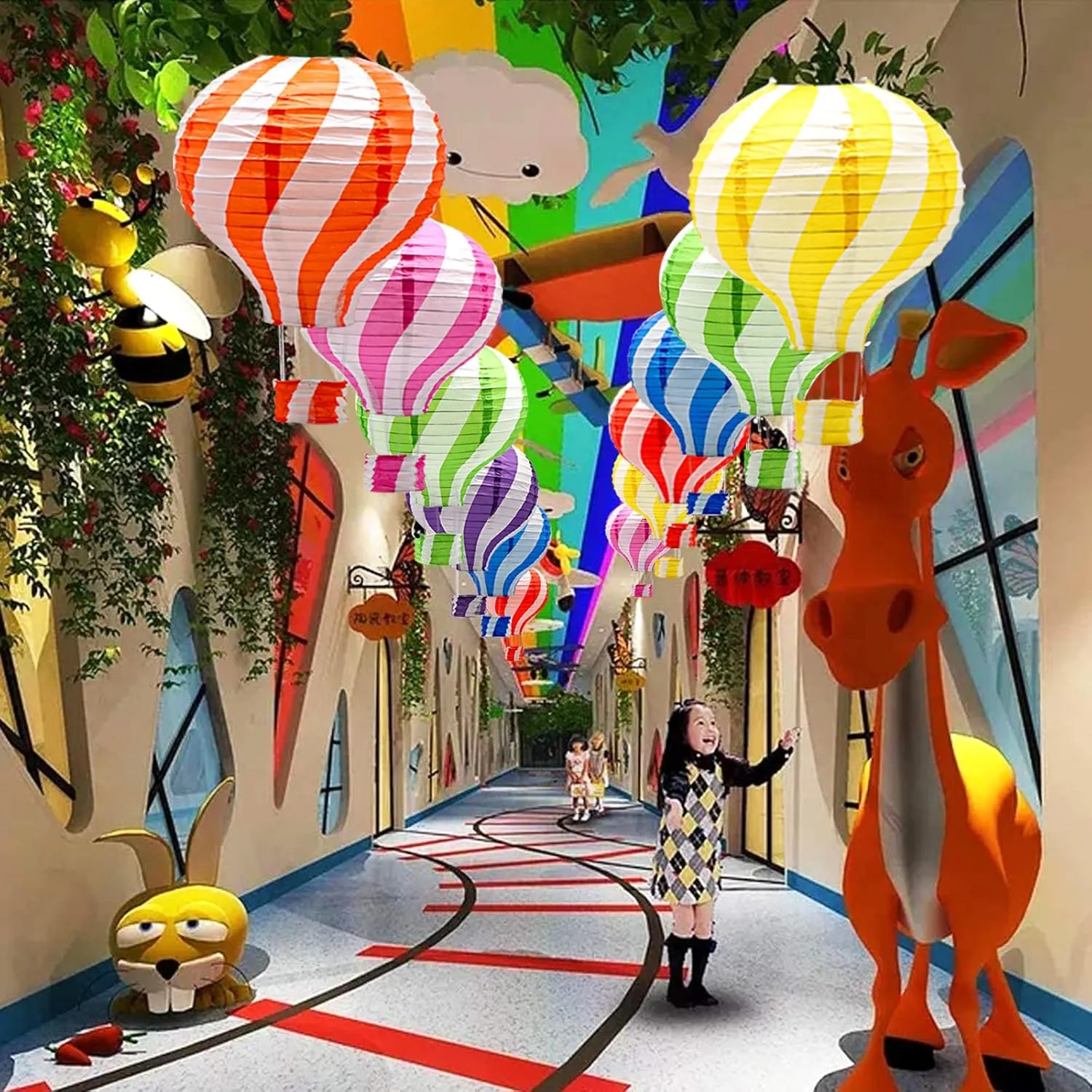 Twill Hanging Hot Air Balloon Paper Lanterns Set, Party Decoration Birthday Wedding Christmas Party Decor Gift, 12 inch, Pack of 8 Pieces