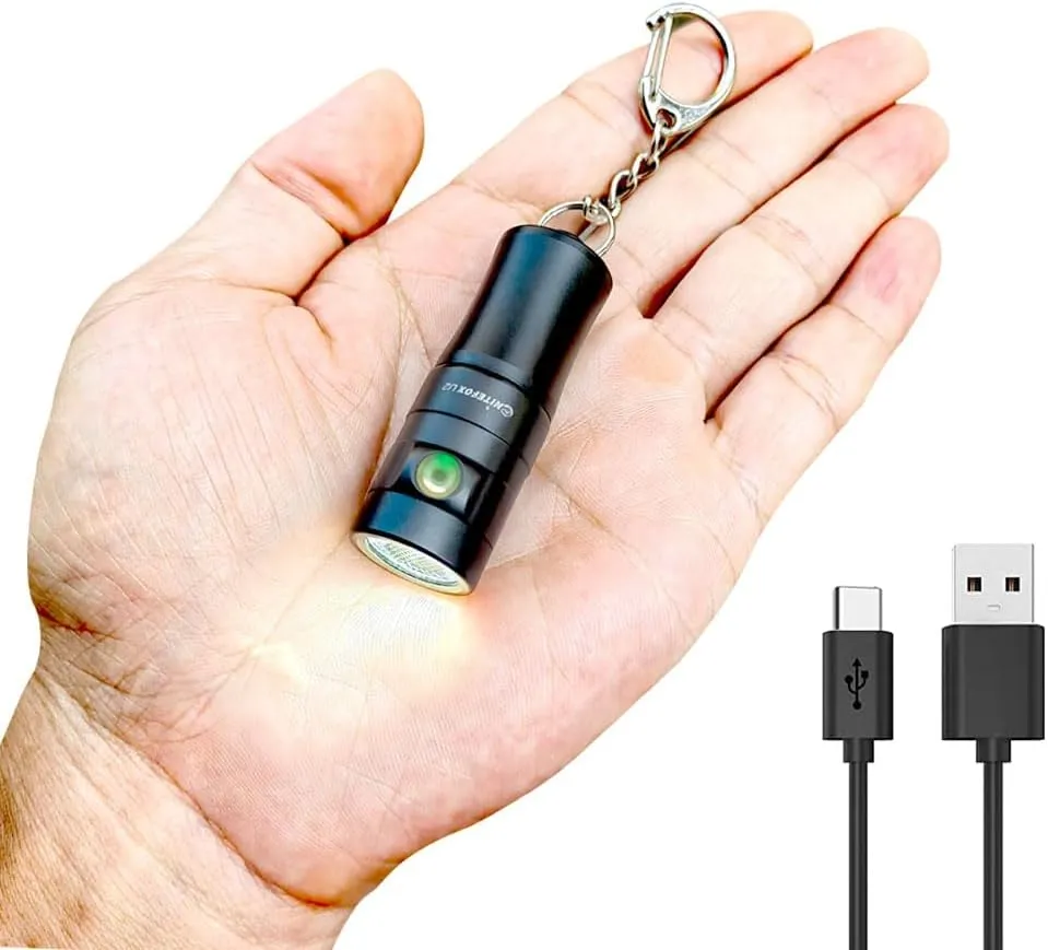 U2 Mini Keychain Flashlight USB Rechargeable Side Switch 400 Lumens High Bright with Built-in Battery Tiny Small Torch for Everyday EDC Emergency Dog Walking Camping Hiking