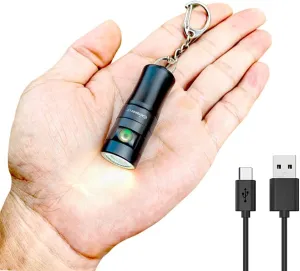 U2 Mini Keychain Flashlight USB Rechargeable Side Switch 400 Lumens High Bright with Built-in Battery Tiny Small Torch for Everyday EDC Emergency Dog Walking Camping Hiking