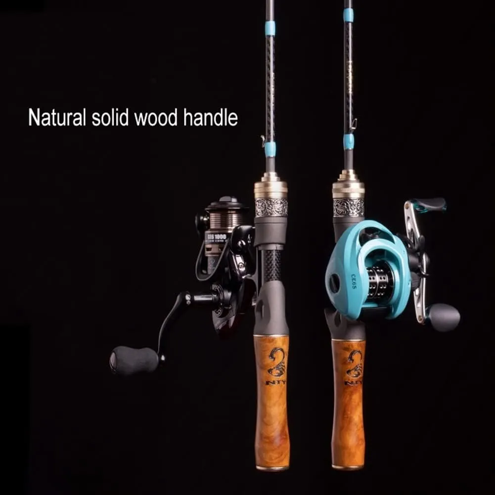 Ultralight Fishing Rod Carbon Fiber Spinning/Casting Fishing Rod UL Power Solid Wood Handle Solid Top Super Soft Fast Fishing Rod