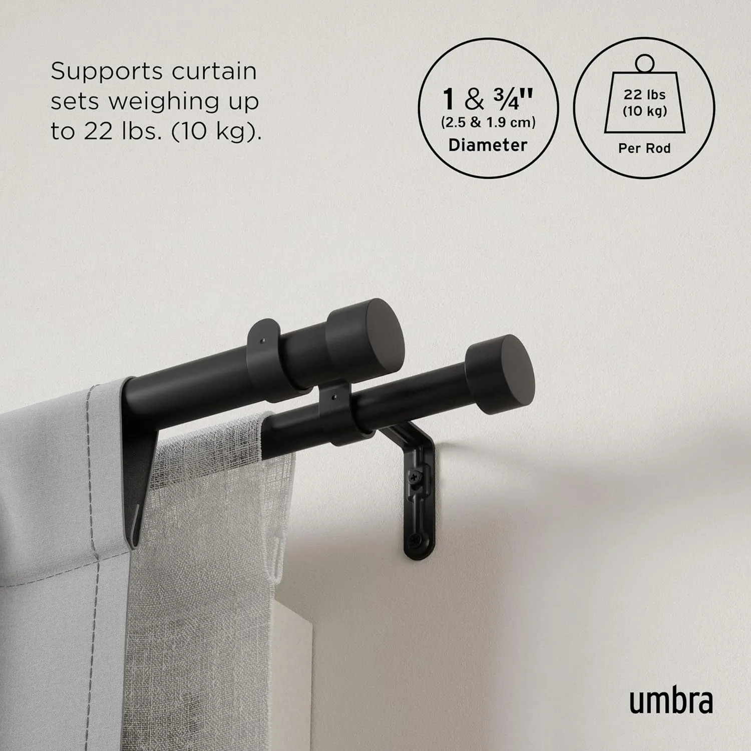 Umbra Cappa 1 Double Rod 120-180 Brushed Black