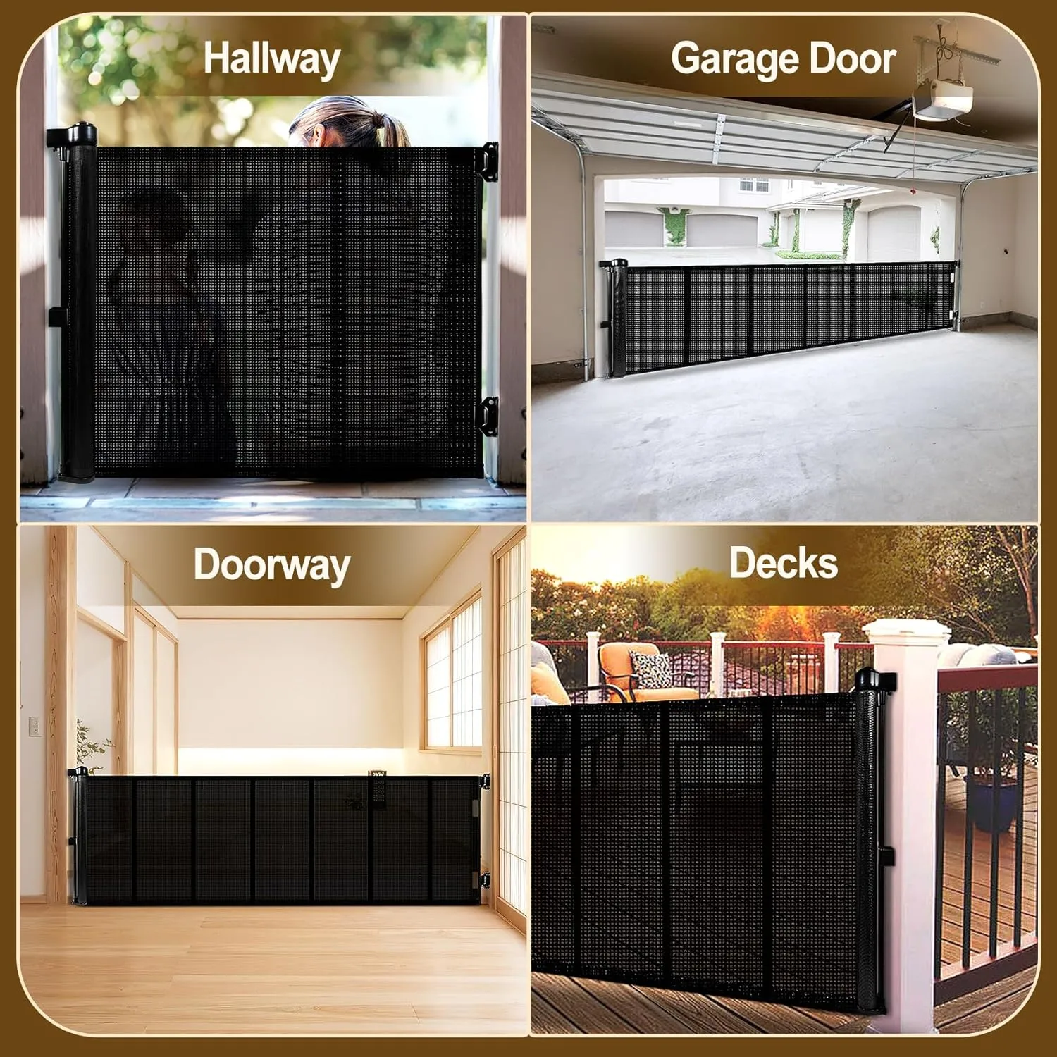 Upgrade 120 inch Retractable Baby Gates Extra Wide with Reinforced Strip Design to Prevent Crawling Through, 10 Foot Retractable Dog Gate, 42" Tall, Retractable Gate for Indoor/Outdoor