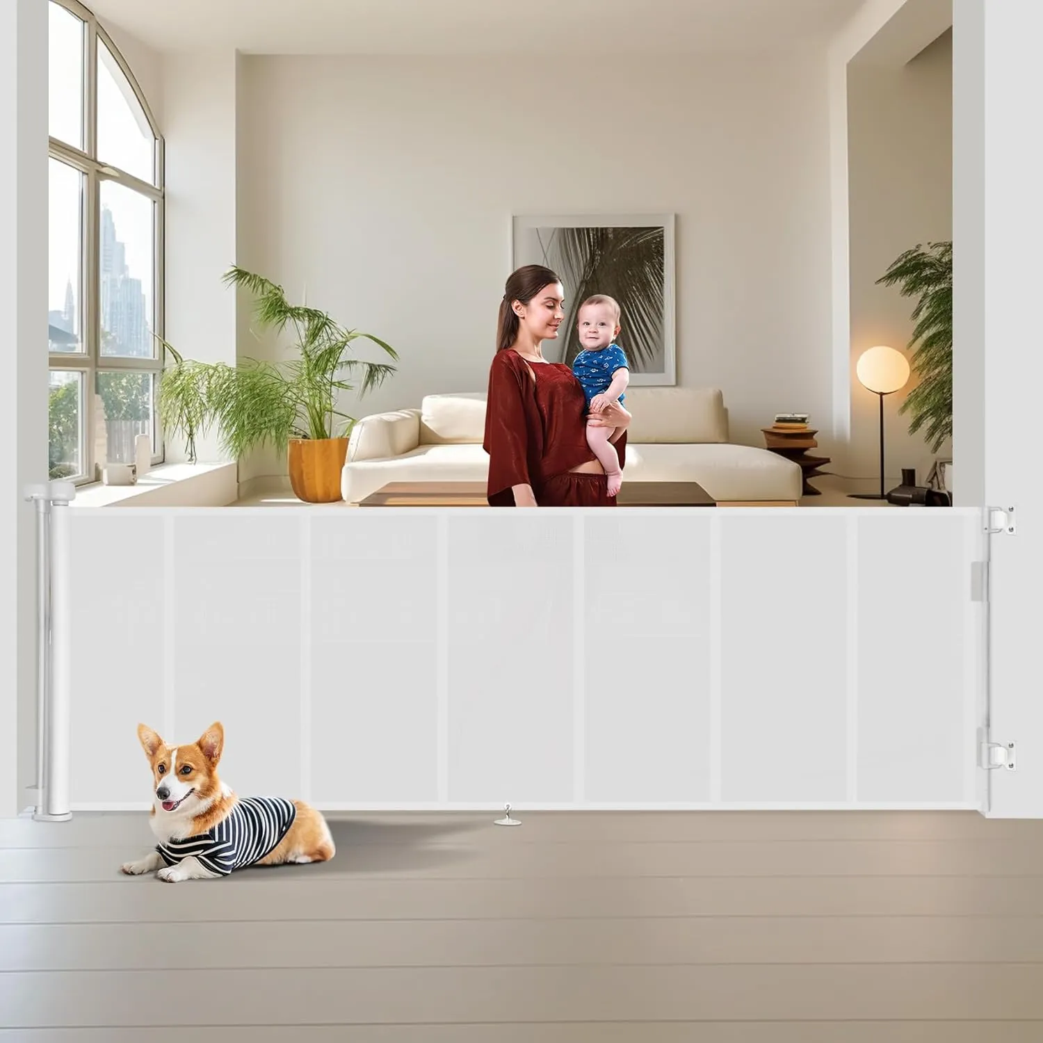 Upgrade 150 inch Retractable Baby Gates Extra Wide with Reinforced Strip Design to Prevent Crawling Through, 150" Retractable Dog Gate, 42" Tall, Retractable Gate for Indoor/Outdoor