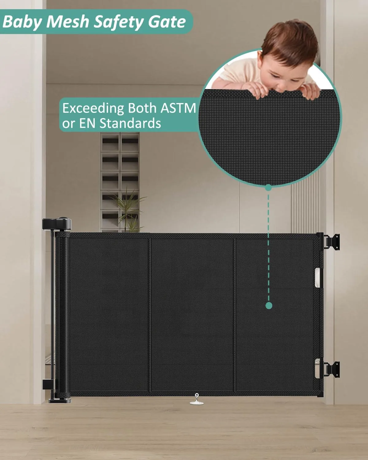 Upgrade 71" Retractable Baby Gates with Reinforced Strip Design to Prevent Crawling Through, 34" Tall Retractable Gate for Baby and Pet, 6 FT Baby Gates for Stairs, Doorways, Hallways