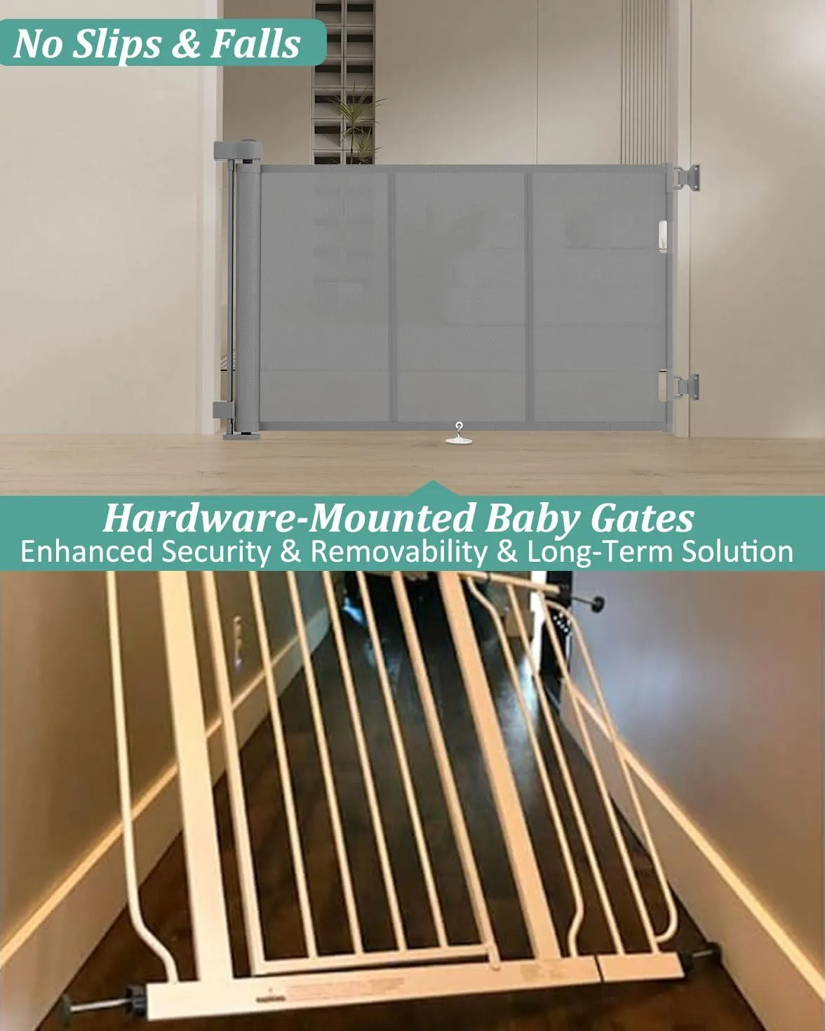 Upgrade 71" Retractable Baby Gates with Reinforced Strip Design to Prevent Crawling Through, 34" Tall Retractable Gate for Baby and Pet, 6 FT Baby Gates for Stairs, Doorways, Hallways