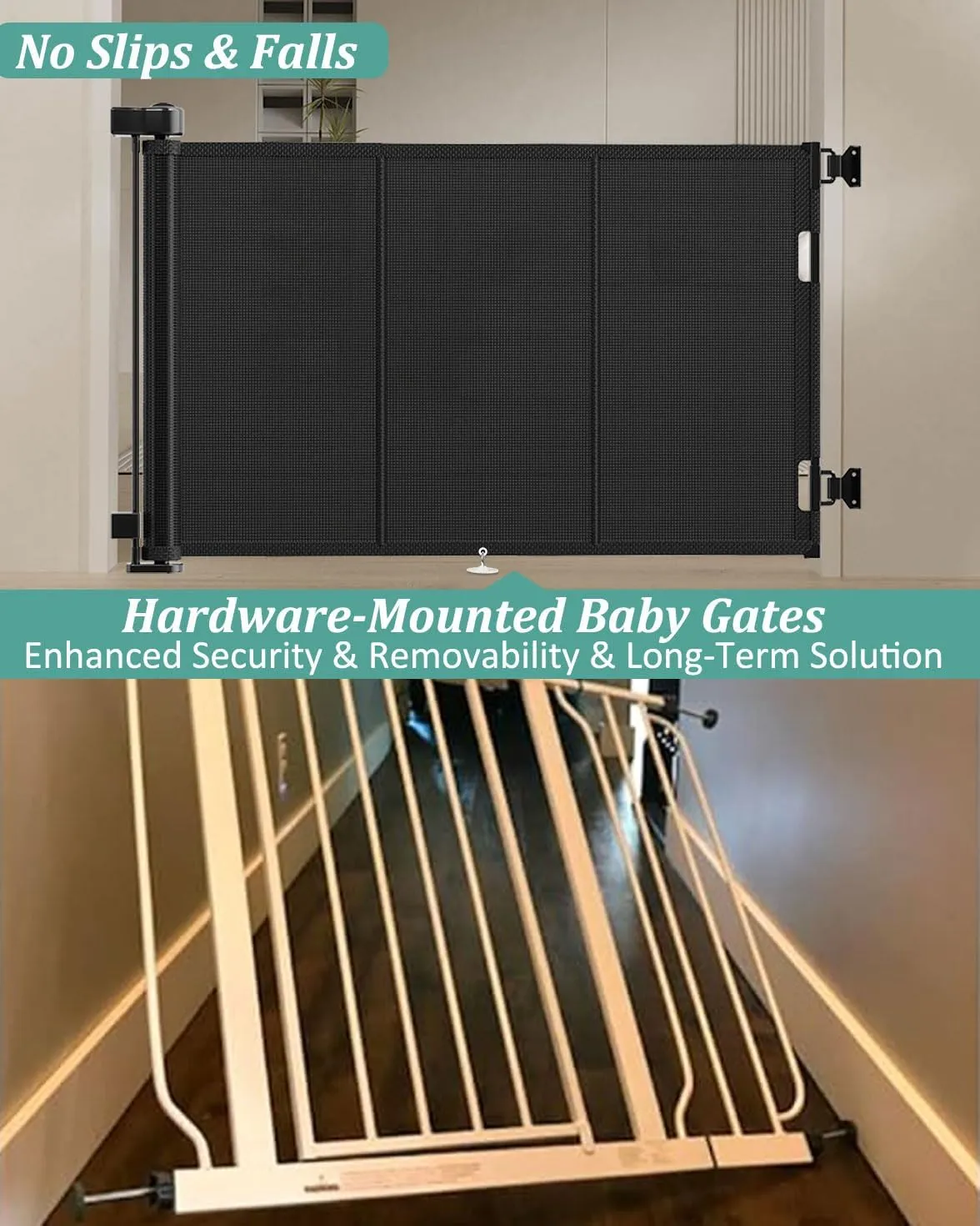 Upgrade 71" Retractable Baby Gates with Reinforced Strip Design to Prevent Crawling Through, 34" Tall Retractable Gate for Baby and Pet, 6 FT Baby Gates for Stairs, Doorways, Hallways