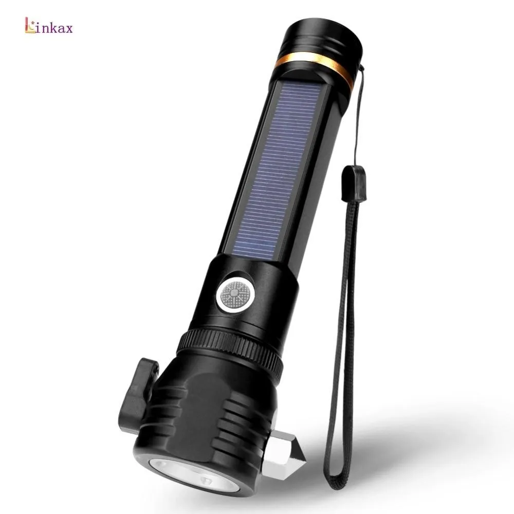 USB LED Solar Charging Flashlight Built-in 18650 Battery White Light 450 Lumens Lamp with Magnetic For Repairing,Camping,Hiking