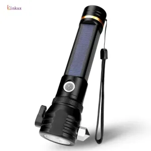 USB LED Solar Charging Flashlight Built-in 18650 Battery White Light 450 Lumens Lamp with Magnetic For Repairing,Camping,Hiking