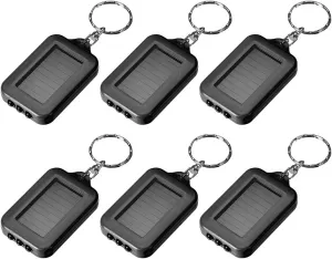 uxcell Mini LED Keychain Flashlight Torch Solar Energy Power with Hook Black 6Pcs for Camping Hiking Fishing