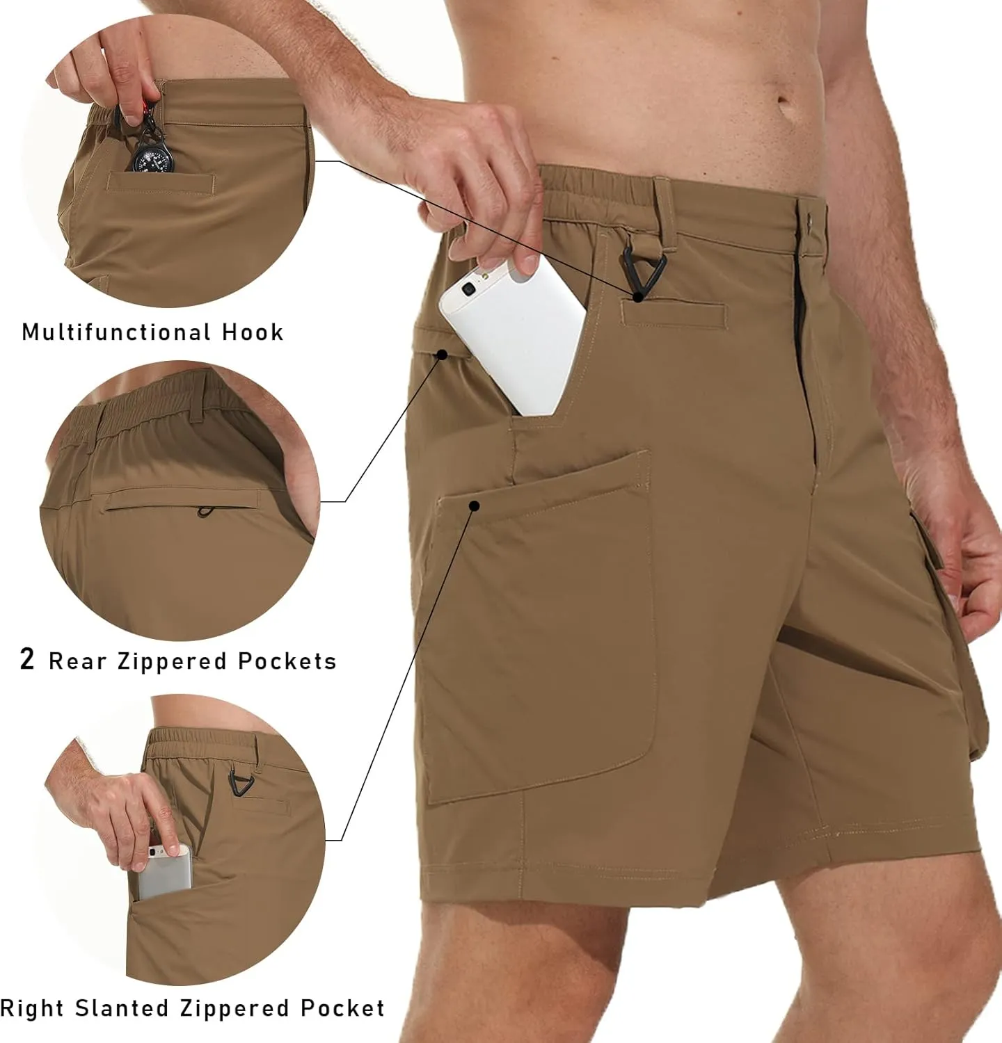 VAYAGER Men's Stretch Cargo Shorts Quick Dry Lightweight Shorts for Hiking Golf Travel Outdoor Casual