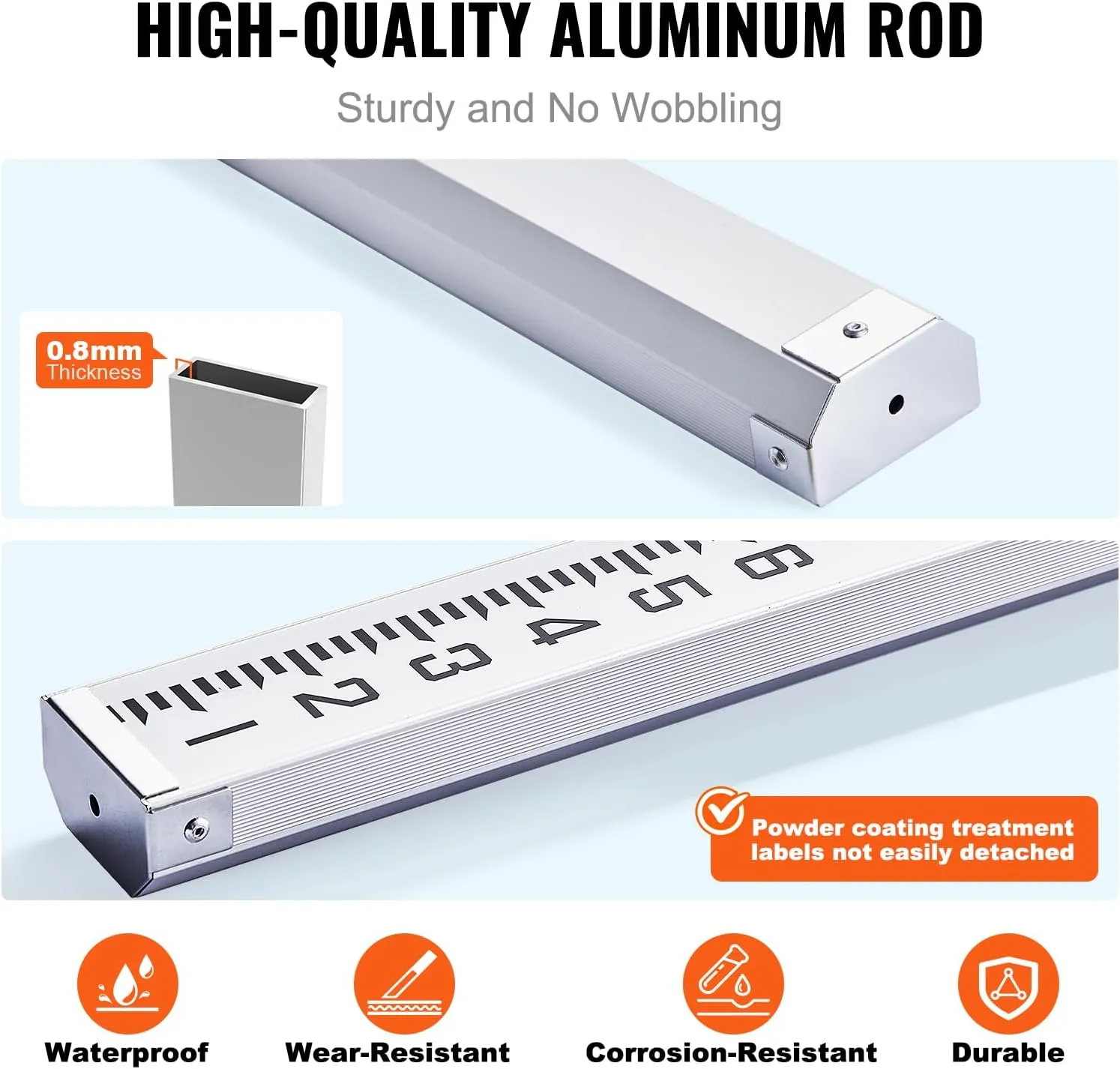 VEVOR Aluminum Grade Telescopic Measuring Rod, 9-Feet 3 Sections, Double-Sided 1/8in Leveling Rod with Bubble Level & Carrying Bag for Houses, Walls, Floors
