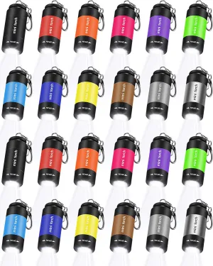 VIHOSE 24 Pcs Mini Flashlight Keychain Small Colorful LED USB Pocket Travel Flashlight Rechargeable Keychain Flashlight Waterproof High Powered Keychain Lamp Torch for Hiking Camping, White Light