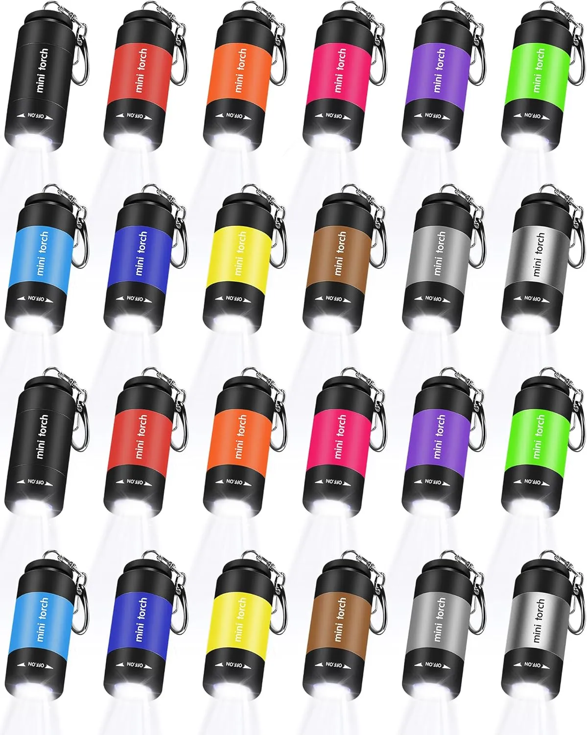 VIHOSE 24 Pcs Mini Flashlight Keychain Small Colorful LED USB Pocket Travel Flashlight Rechargeable Keychain Flashlight Waterproof High Powered Keychain Lamp Torch for Hiking Camping, White Light
