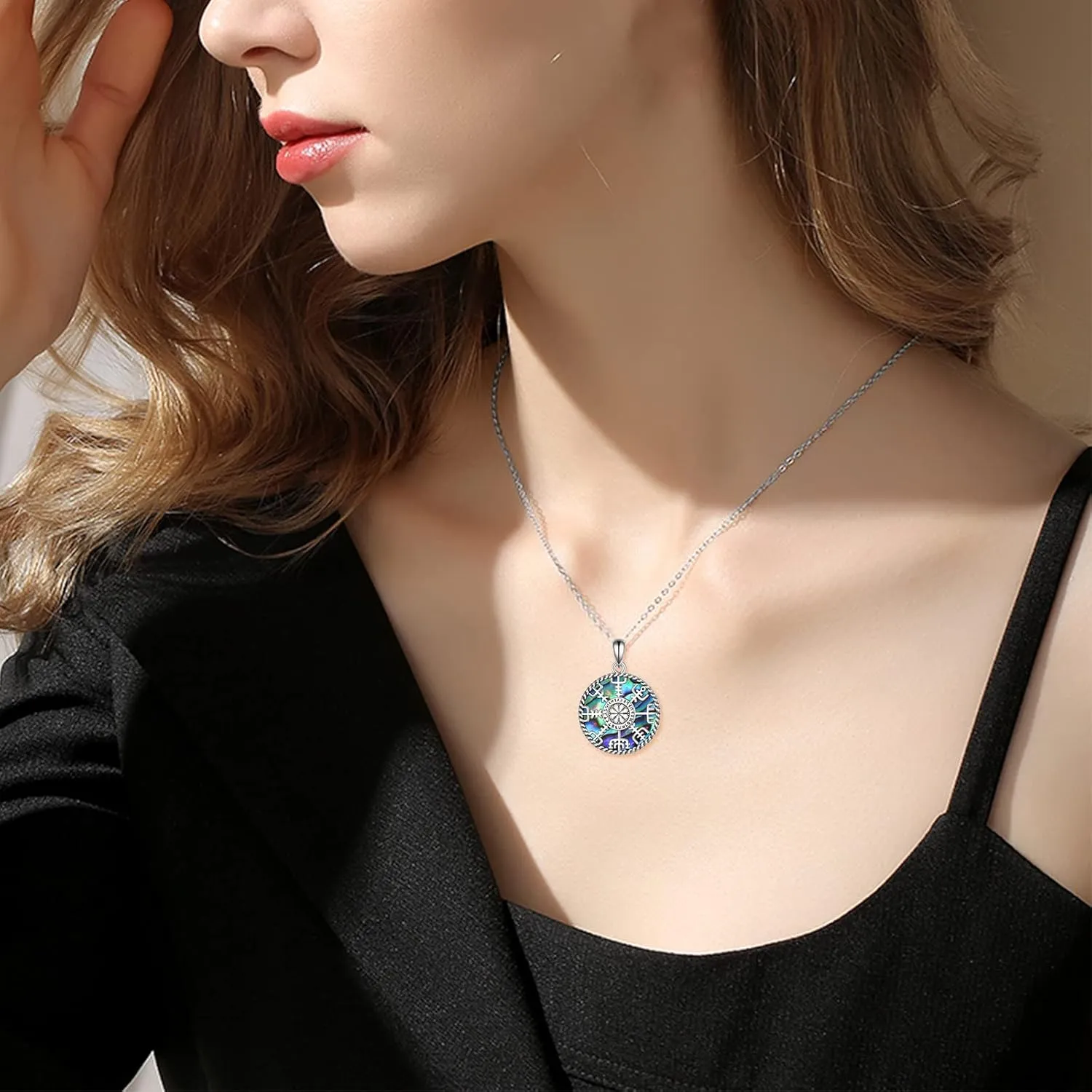 Viking Compass Necklace Sterling Silver Runes Vegvisir Pendant Necklace Mothers Day Jewelry Gift for Women Mom